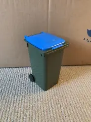 Mini Mastec 240l Wheelie Bin Replica Collectable Dark Green With Blue Lid
