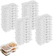 40 Pcs Double Compartment Condiment Container with Lids,Clear Two-Compartment Salad Dressing Snack Containers, Portable Reusable Plastic Food Storage Containerfor for Dip, Sampling and Travel Snacks