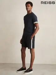 Reiss Navy Phoenix Textured Tape Drawstring Shorts (AM9722) | $155