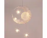 Industrial Suspension Chandelier Moon Stars Led Ceiling Light Aluminum Lighting Fixture With 5 Bulbs For Children Bedroom (Warm White Light)