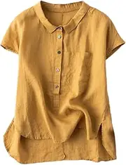 Ladies Small Shirts Short Sleeved T Shirt Women's Loose Cotton Linen Top Retro Shirt Loose Shirt Womens Top