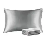 Satin Pillowcase with Zipper 4 Pack, Grey Pillow Cases Standard Size, Super S...
