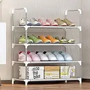 4-Tier Shoe Shelf Storage Organizer Cabinet Stackable Shelves Holds 12 Pairs of Shoes Grey Grey Type 167