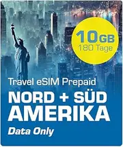 Simmetry North & South America Data eSIM 10GB 180 Day Compatible with eSIM Enabled iOS and Android Devices Hotspot Sharing Allowed Ideal for Long Trips or Long-Lasting Use