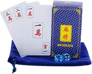 Portable Chinese Mahjong Game Set Accessories Indoor Outdoor Use with 2 Dice,Blue