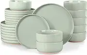 LIANYU Plates and Bowls Sets for 8, 24 Piece China Dinnerware Stoneware Set, Porcelain Dishware for Microwave, Dishwasher, Oven, High temperature Resistant, Fog Green
