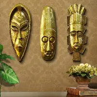 在飛比找樂天市場購物網優惠-掛飾 壁掛 擺件-非洲原住民金色面具居家擺飾用品3款73a2