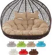 2 Seater Rattan Double Hanging Chair Cushion with Adjustable Headrest 2 Person Egg Chair Replacement Cushions for Patio Garden Furniture (Color: Khaki)