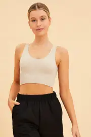 Beige Bone Seamless Tank Top Scoop Neck Rib Crop - Size M, Women's Bra/crop Top
