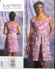 Vogue 1392 dress sewing pattern Kay Unger uncut sizes 8-16 off shoulder pleats