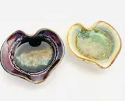 Pair Of Art Studio Pottery Heart Shaped Trinket Dish with Crystalline Glaze