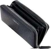 [VISOUL] Mens Wallet Long Genuine Leather Zip Wallet Large Capacity with Coin Pocket