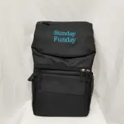NEW "Sunday Funday" Embroidered Black Adjustable Straps Zip Up Backpack Cooler