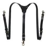 Men's PU Leather Suspenders Retro Style Y back Adjustable Belt Loop 3 Snap Hooks Belt Mens Trousers Braces
