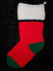 New Hand Crocheted Crochet Christmas Stocking Red, Green, White bl/Metallic trim