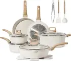 "CAROTE 16-Piece Nonstick Cookware Set, White Granite, Induction-Compatible, PFO