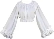 Women's Off Shoulder Peasant Tops Boho Flared Long Sleeve Ruffle Shirts Smocked Blouse Oktoberfest Costume Crop Top