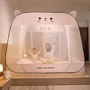 Pop-Up Mosquito Net for Bed Canopy Anti Mosquito Bites Folding Design with Net Bottom, Insect Screen for Home Bed Camping Travel,Beige,1.8 * 2.2M