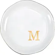 ProCase Ceramic Jewelry Tray, Initial Ring Dish Trinket Plate Engagement Gift, Small Personalized Monogram Ring Bowl for Wedding, White Decorative Jewelry Holder for Women Vanity -Letter M