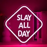 FAXFSIGN Slay All Day Neon Sign Pink Led Neon Light For Wall Decor Slay Queen LED Neon Light Aesthetic Preppy Girl Dimmable Light Up Sign For Bedroom Room Dorm Y2k Party Teen Girls Gifts