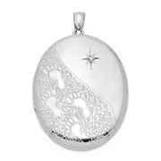 Sterling Silver Rhodium-plated u0026 Diamond Footprints 34mm Oval Locket