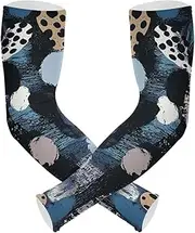 Yoogain UV Protection Arm Sleeves Women Black Digital Art Leopard Print Compression Sleeves For Garden Working High Elasticity cubre brazos, Black Digital Art Leopard Print