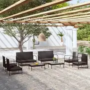 8 Patio Set Cushions Rattan Black-5961
