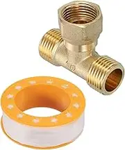 uxcell Brass Angle Stop, 1/2" Outlet x 1/2" Inlet x 1/2" Outlet Compression 3-Way Compression Tee Valve, Supply Line Connector, Water Line Adapter Splitter for Faucet, Water Filters
