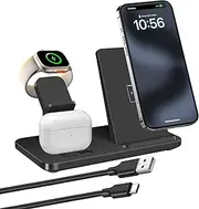 Wireless Charging Station 3 in 1 Wireless Charger for iPhone 16 15 14 13 12 11 Pro Max,Magnetic Charger Compatible with Apple Watch 10/Ultra 2/9/8/7/SE/6/5/4/3/2,Charging Dock for Airpods4/Pro/3/2