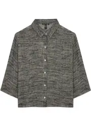 Eileen Fisher Jacquard Linen-blend Shirt - Black - L (UK 18-20 / XL) L (UK 18-20 / XL)