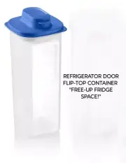 Tupperware Slim Line FlipTop 2 Quart PITCHER + STRAINER BLUE TOP FRIDGE DOOR NEW