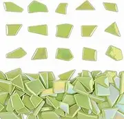 Youway Style Iridescent Green Glass Mosaic Tiles for Crafts Bulk,200g Broken Stained Glass Pieces for Crafts DIY Spring Mosaic Art Decor
