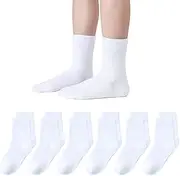[Marchare] Girls Crew Socks Seamless Kids Socks Cotton School Socks White Black Grey Navy 6 Pack