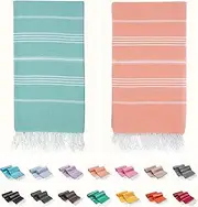 2 Pack The Turkish Beach Towel 40x72 Inches, Oversized 100% Cotton Sand Free Lightweight Absorbent Quick-Dry Beach Blanket, Extra Large Turkish Bath Towels for Travel and Pool, Yoga (Aqua Peach)