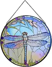 Payutou Hanging Stained Glass for Windows,20cm/7.87inch Dragonfly Hand-Painted Sun Catcher Garden Hangings Christmas Mother's Day, Valentine's Day Ornaments Festival Gift (C Style)