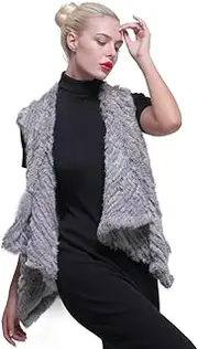 [URSFUR] Real Knit Rabbit Fur Vest Women Winter Fur Gilet Multicolor