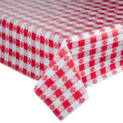 25 Yard Roll Red and White Gingham Checked Vinyl Table Cover with Flannel Back