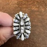 Navajo Cluster Ring White Buffalo Turquoise Sz 7.5 Native American Womens Zuni A