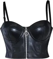 [Generic] Padded Bras for Women Black PU Leather Bras for Women Sexy Push Up Bra Plus Size Gothic Lingerie Underwear Bralette Tops Party Clubwear Workout Sports Bras for Women