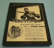 1947 GENERAL ELECTRIC TV FRAMED B&W AD PRINT JOE LOUIS