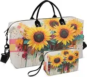[XYMZR] Large Travel Duffel Bag, Sunflower Abstract Colors Sport Tote Gym Bags, Shoulder Weekender Overnight Bags for Women Men, Carry On Luggage with Toiletry Bag, Multi-colored
