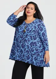 [TS] Taking Shape Peplum Luna Top Size 16 in Blue Print - Plus Size Women's Clothing Blue Print