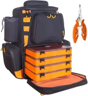 Fishing Backpack Waterproof Tackle Bag with Protective Rain Cover Includes 4 Tac