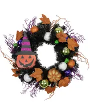 Northlight Jack O'Lantern in Witch Hat Halloween Pine Wreath
