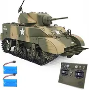 Remote Control Light Tank US M5A1 Stuart Tank 1/16 War RC Military Vehicle Simulation Smoke Barrel Lifting/Turret Rotation 360 Degrees/NO-Shooting/Collection Model / 2Batteries Camouflage