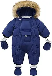 [Generic] Girls Ski Gloves Light Infant Boys Girls Winter Thicken Coat Hooded Pocket Jacket Snowsuit with Gloves Toddler Windproof Warm Jumpsuit Outwear Snow Wear Toddler Girls Snow Suit Set