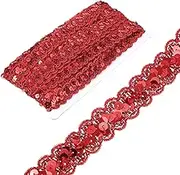 uxcell 2.3cm x 13m Sequin Trim Red Wave Flat Sequin Braid Trim Strip Paillette Ribbon for Crafts, Embellishments, DIY Sewing Costume Decor