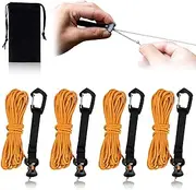 4M Reflective Tent Guy Ropes - Ultralight Outdoor Tent Guide Rope with Locking Carabiner Clip,2mm 100% Nylon Cord Wind Line for Awning Camping Hiking Tents (Orange, 4M)