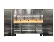 3M Durable Wood Benchtop Stainless Steel Workbench and 2 of Tall Cabinet Combo