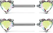 [Kadogohno] F136 Titanium Nipple Piercing Jewelry, Multicolor Heart CZ Nipple Rings for Women.